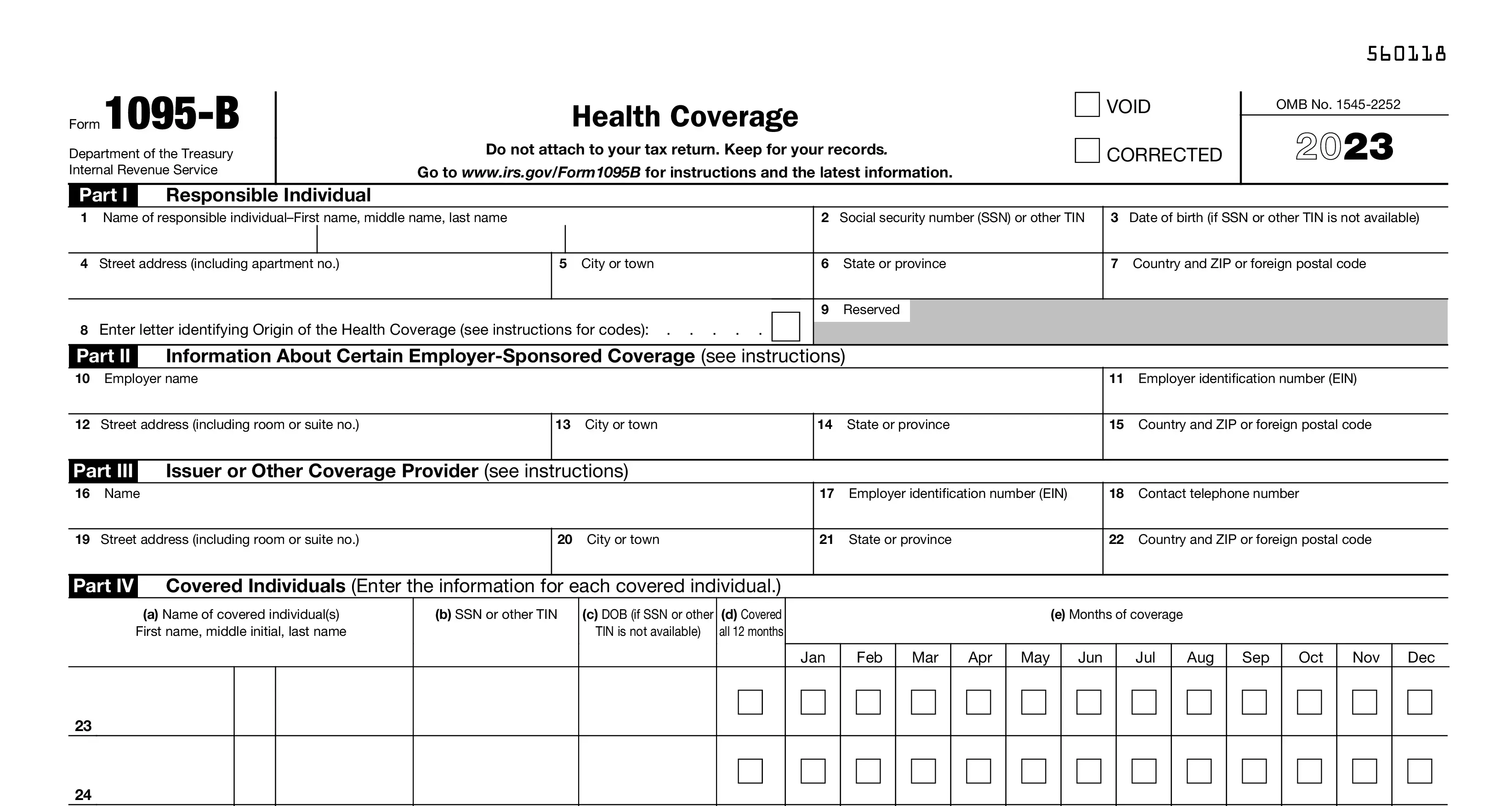 Form 1095-B for 2023 Tax Year