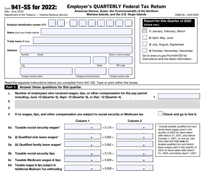 IRS Form 941 SS Online for 2022 Efile 941SS for 4.95
