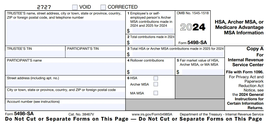  IRS Form 5498-SA for 2024