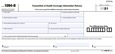 IRS Form 1094-B | Form 1094-B Online | 1095-B Transmittal Form