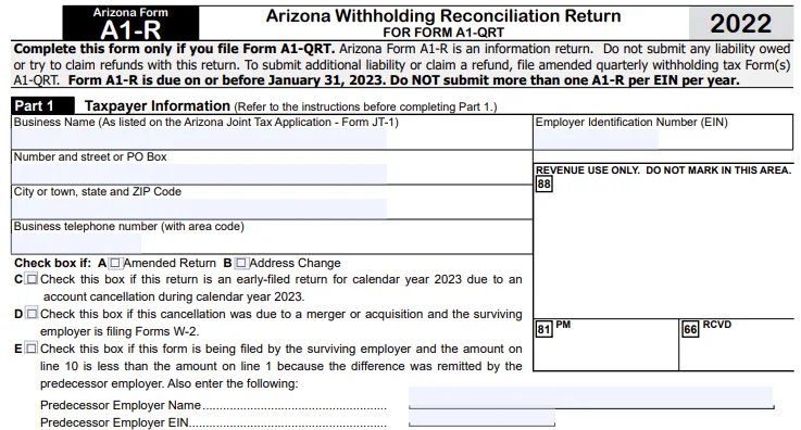 Information Reported on Form A1-R