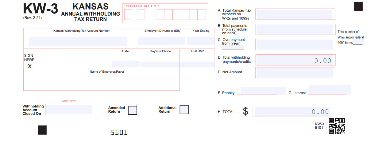 Kansas Annual Withholding Tax Return – Form KW-3