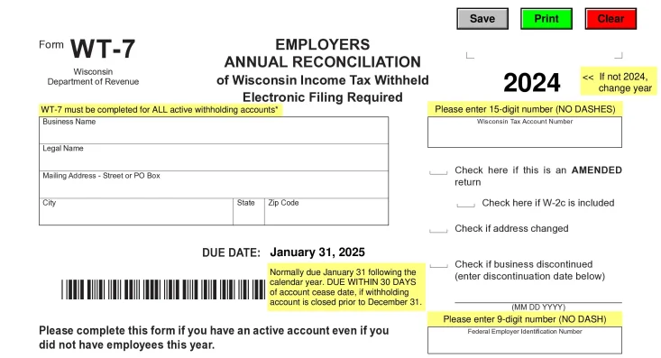 Wisconsin Employers Annual Reconciliation Form WT-7