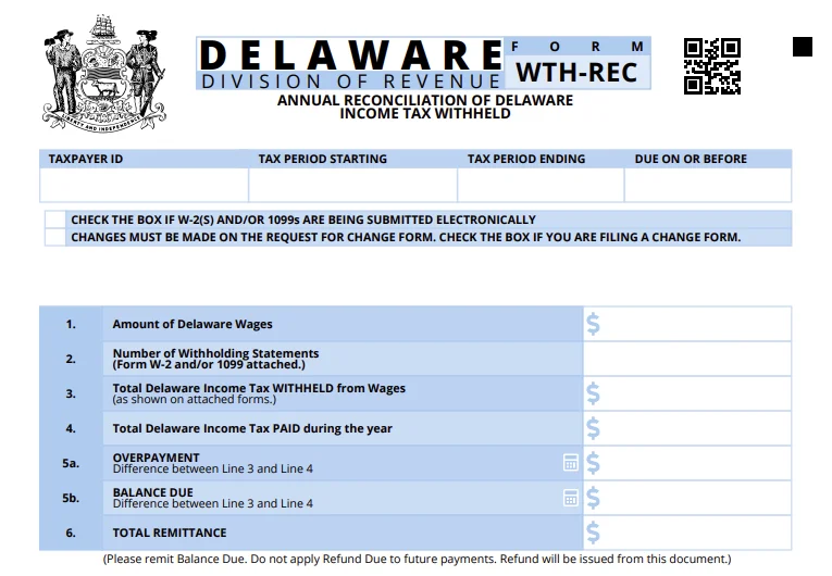 Delaware Annual Reconciliation Form