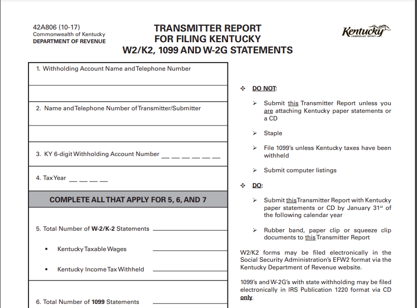 Kentucky Annual Reconciliation Form 42A806