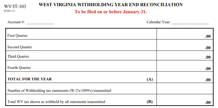 West Virginia Withholding Year-End Reconciliation - Form WV/IT-103