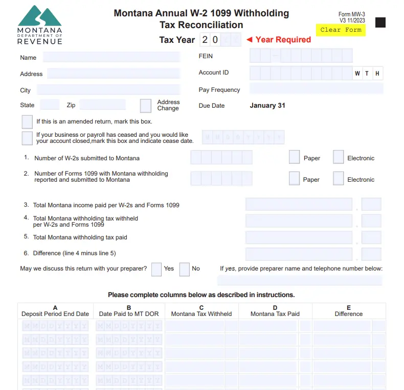 Montana Annual Reconciliation Form A-3