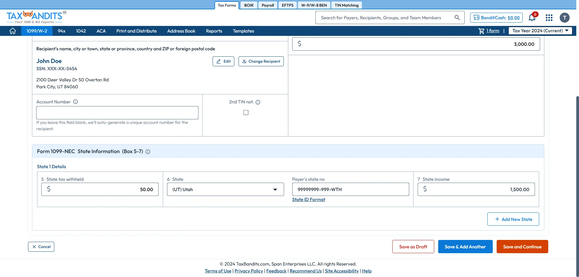 Enter Form 1099 Details