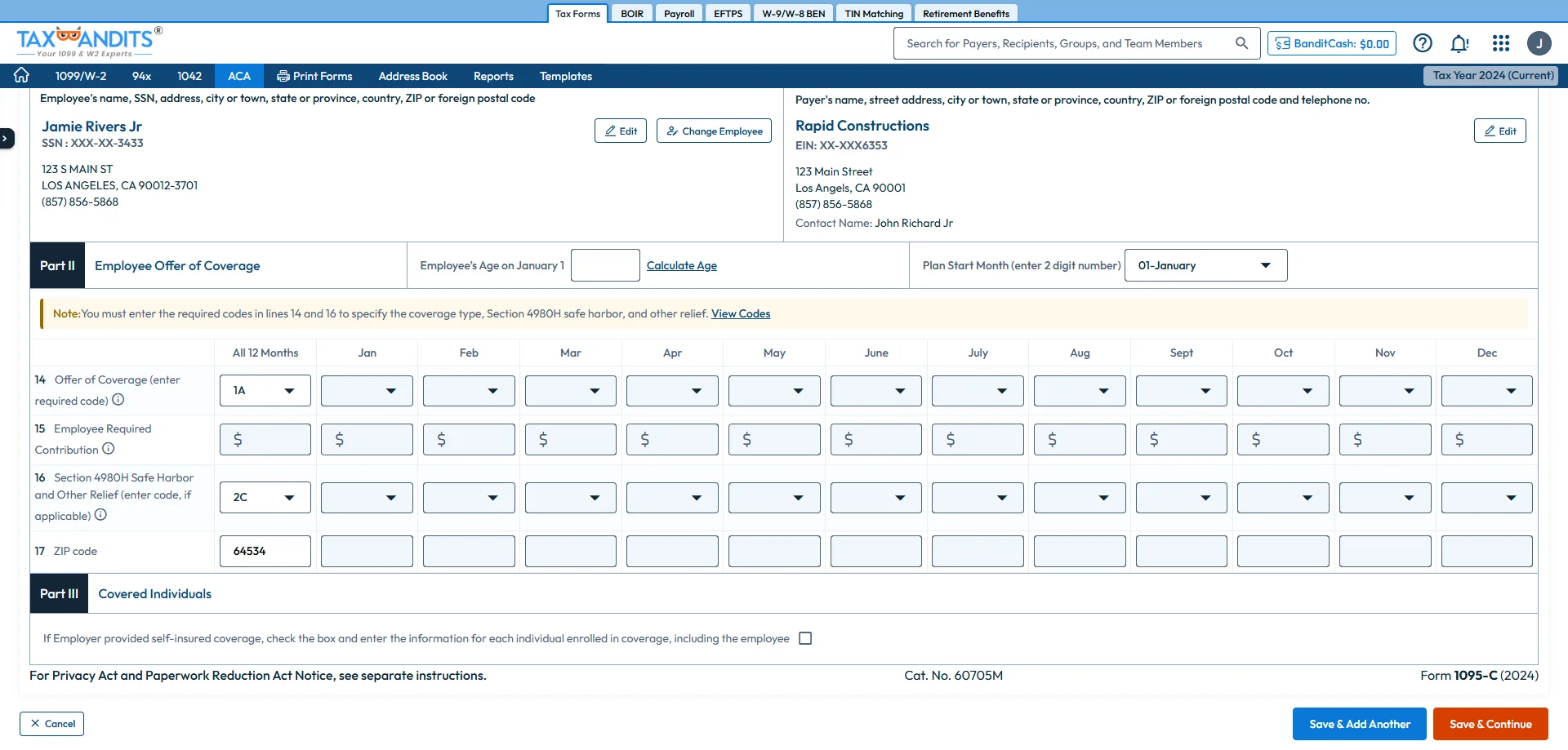 Fill out the Form 1095-C