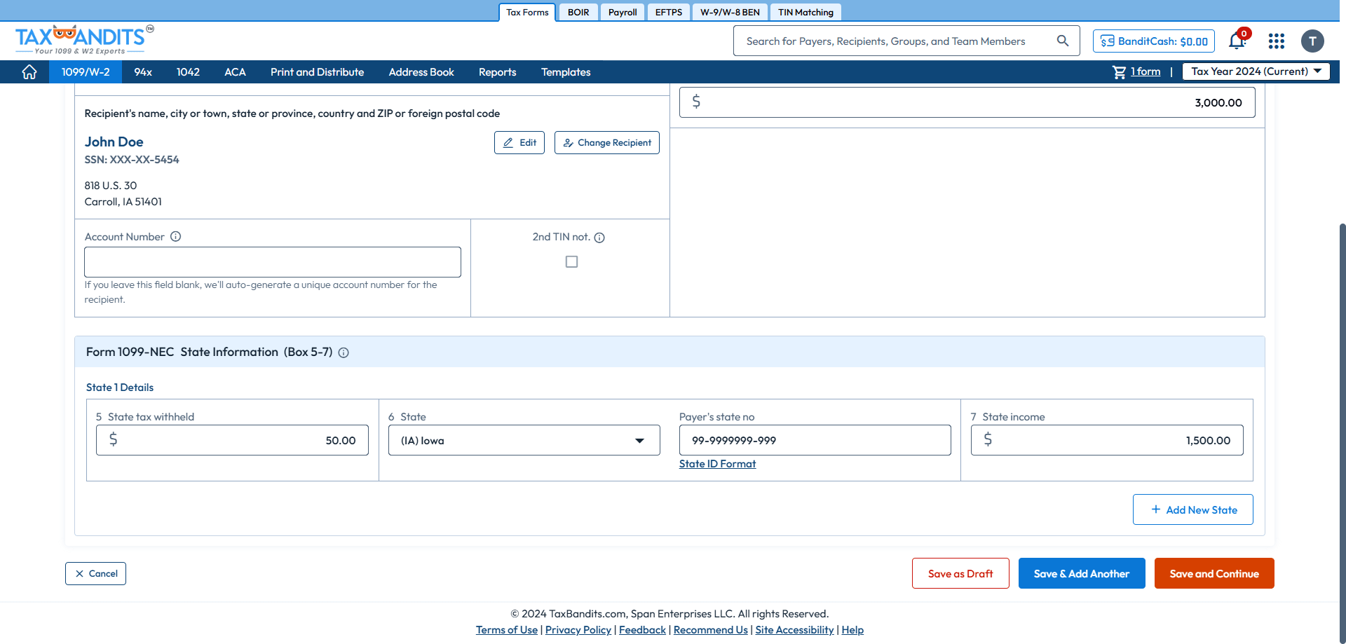 Enter Form 1099 Details