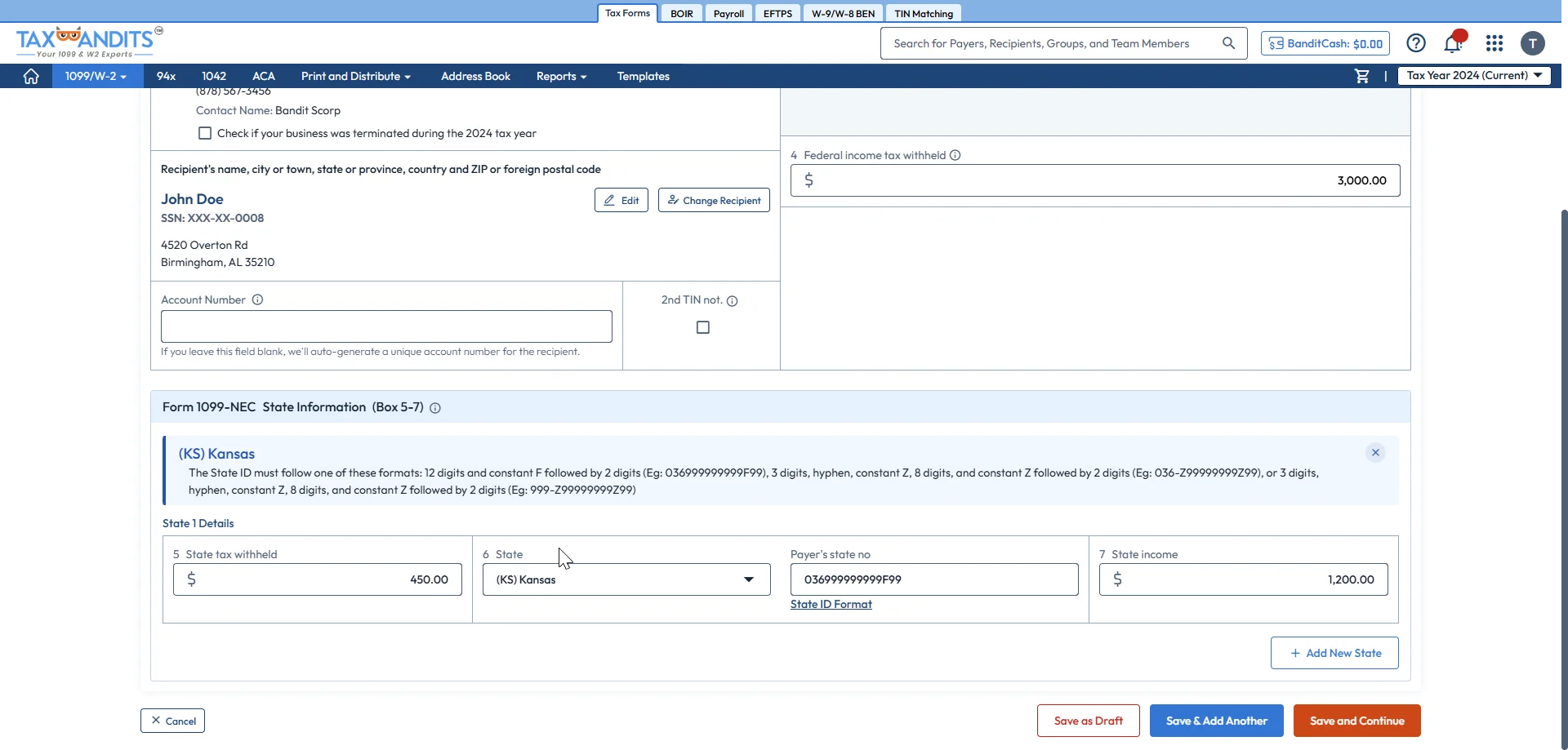 Enter Form 1099 Details