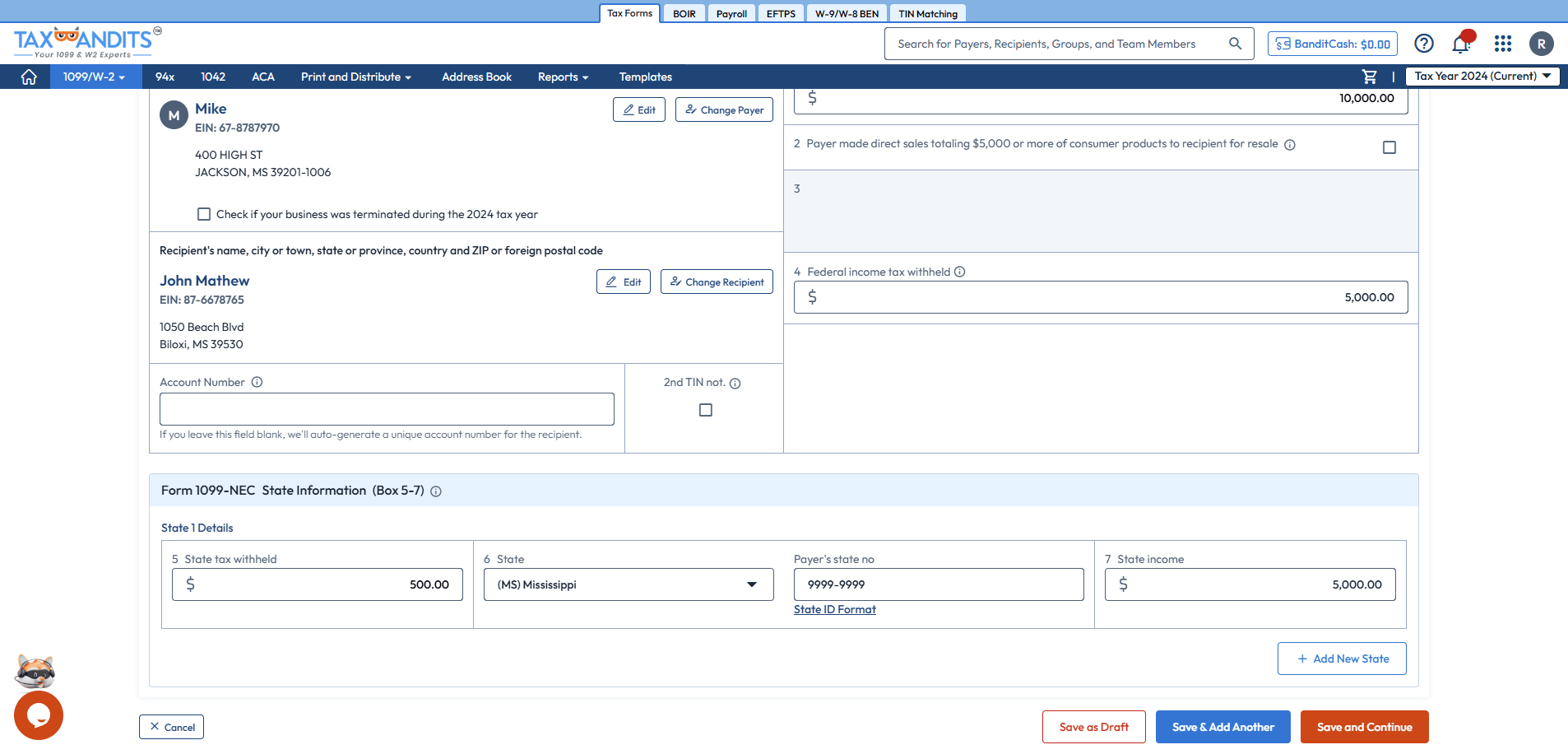 Enter Form 1099 Details