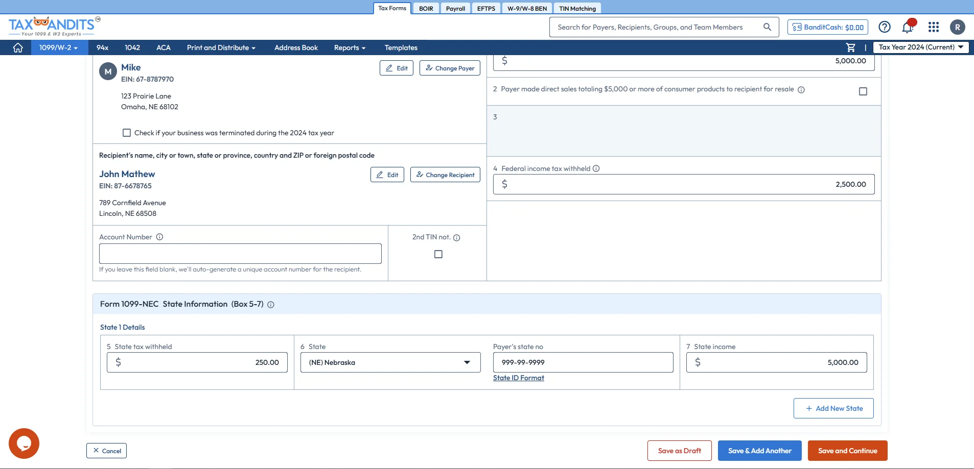 Enter Form 1099 Details