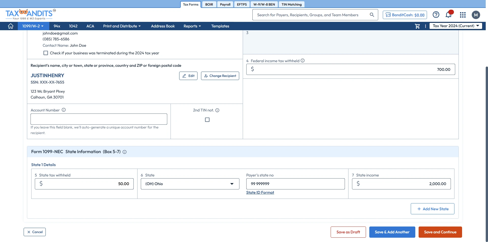 Enter Form 1099 Details