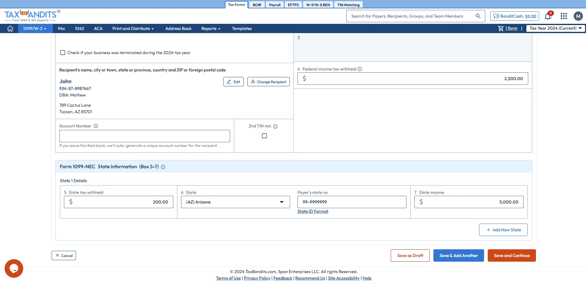 Enter Form 1099 Details