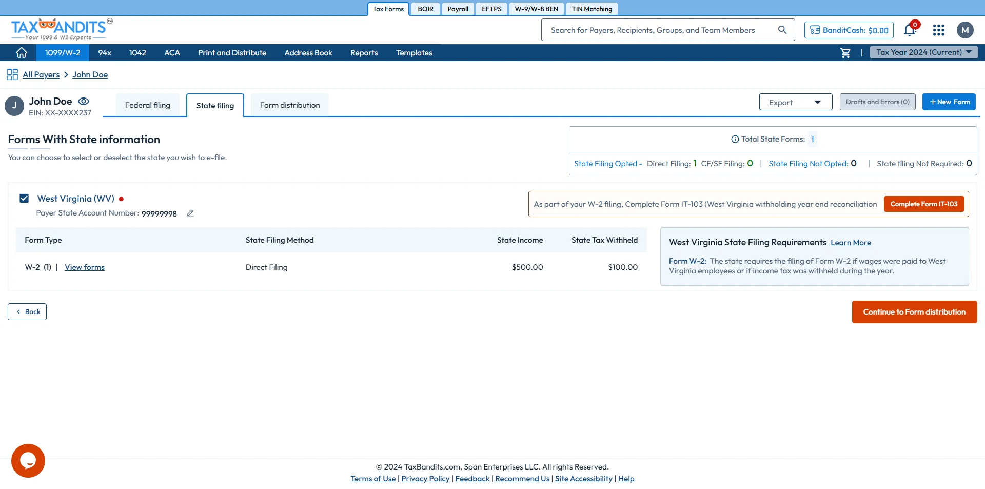 Select Reconciliation Form WV/IT-103