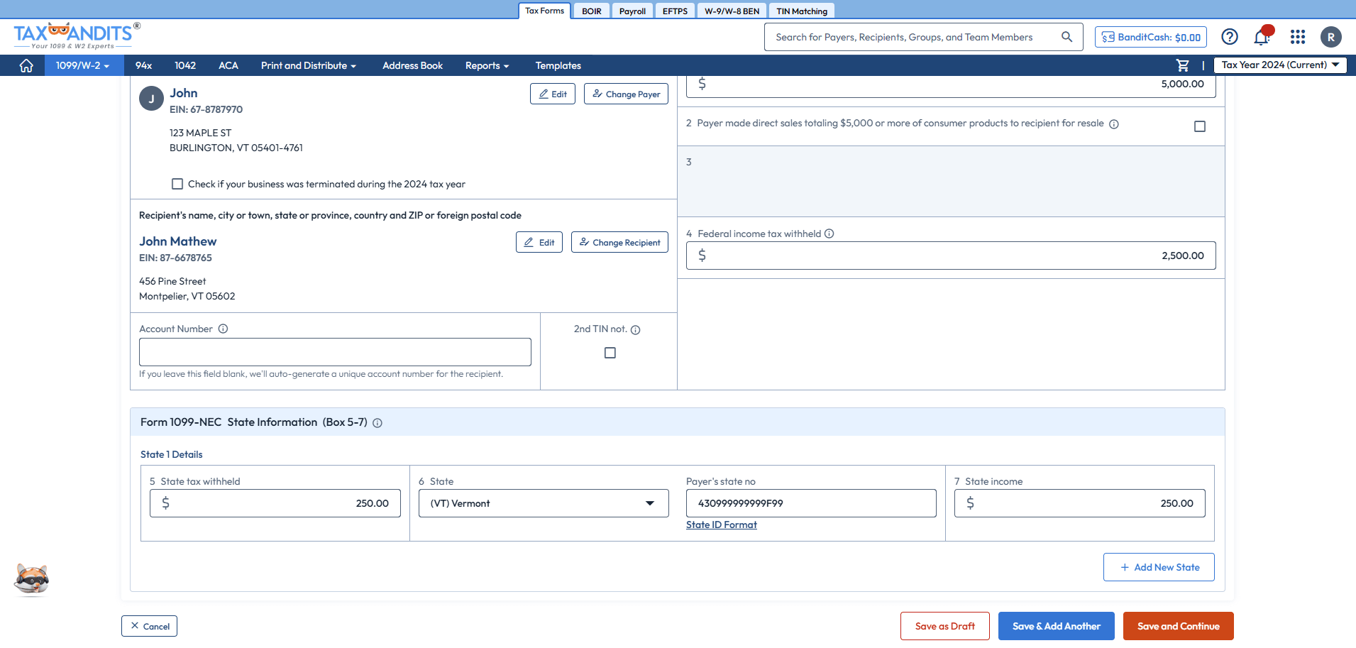 Enter Form 1099 Details