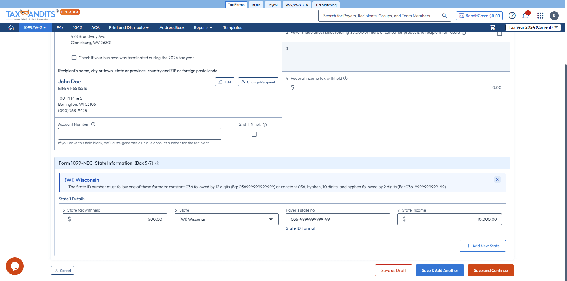 Enter Form 1099 Details