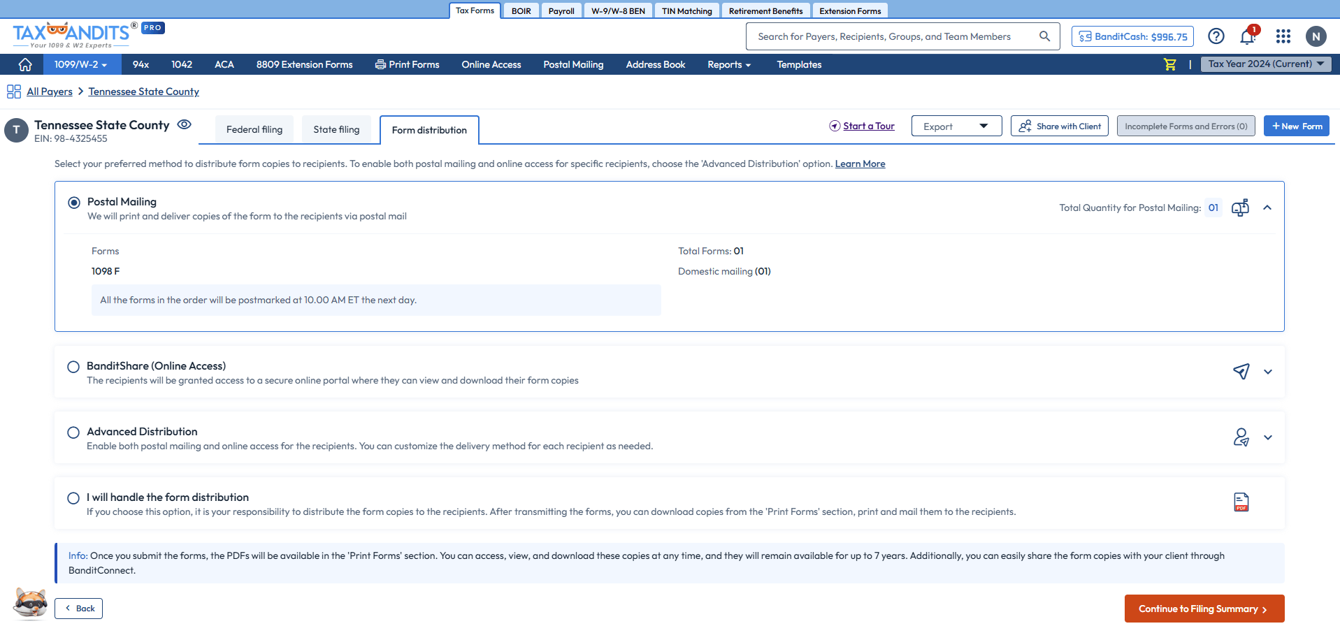 Distribute Form 1099-NEC to Recipients