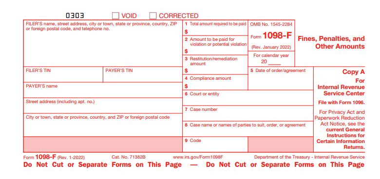 Form 1098-F: Fines Penalties, and Other Amounts