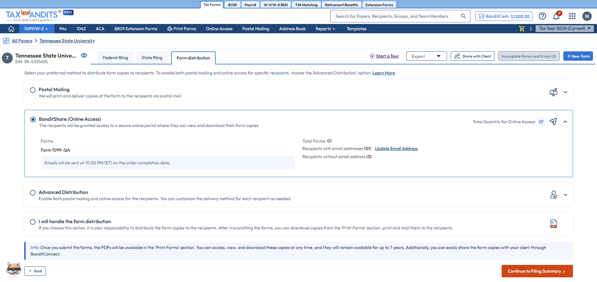 Distribute Form 1099-NEC to Recipients