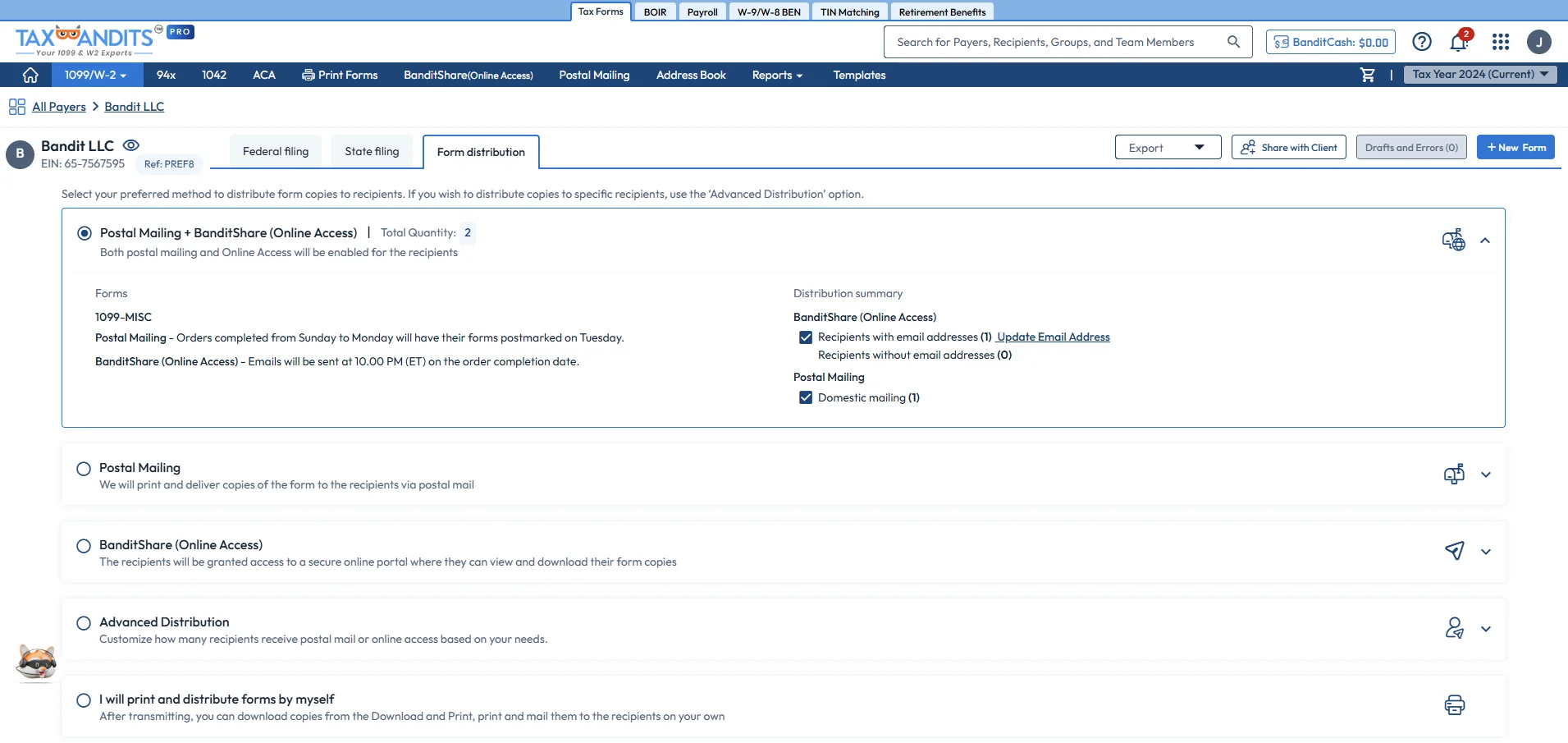 Distribute Form 1099-MISC to Recipients