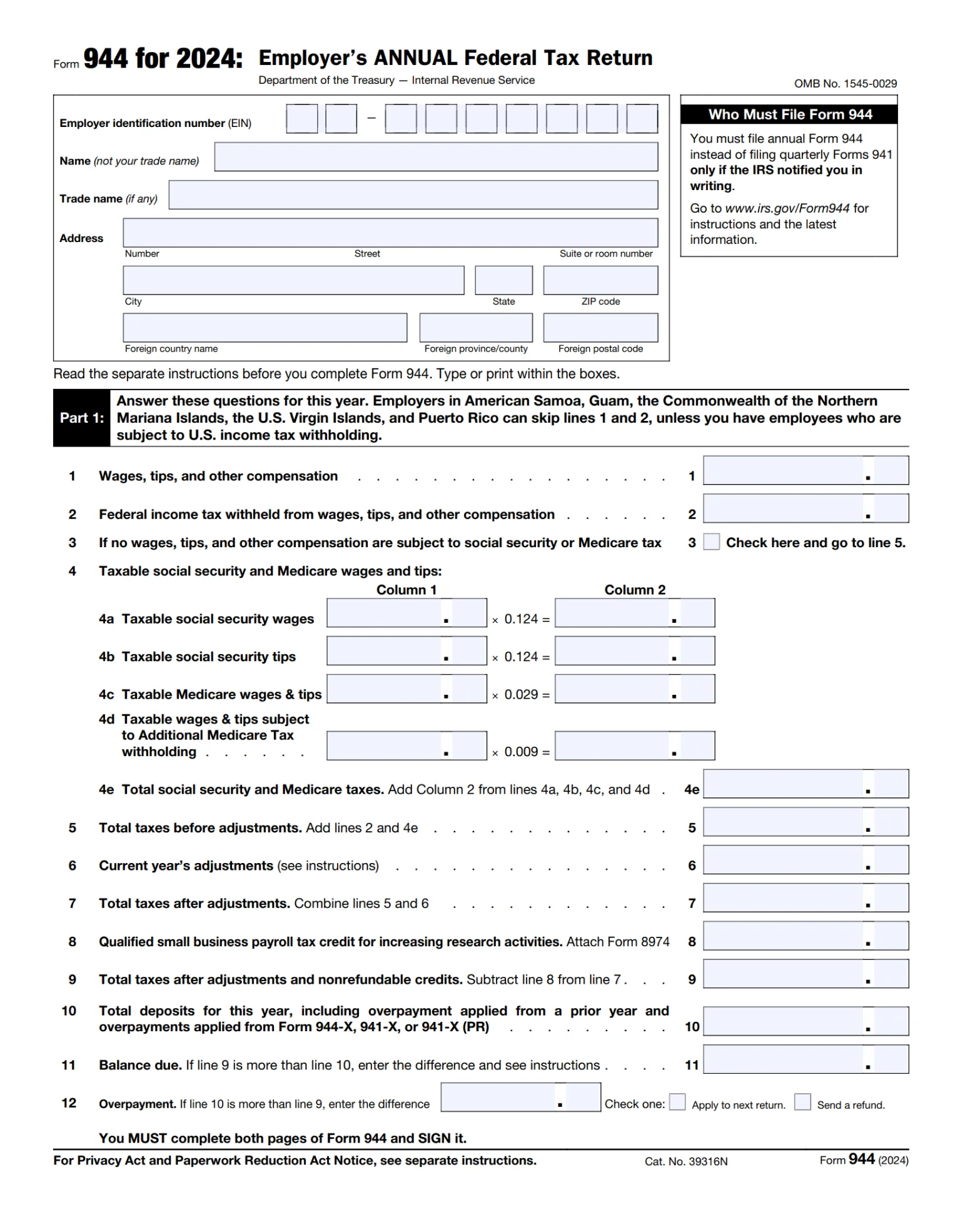 Information is Required to File Form 944 Online