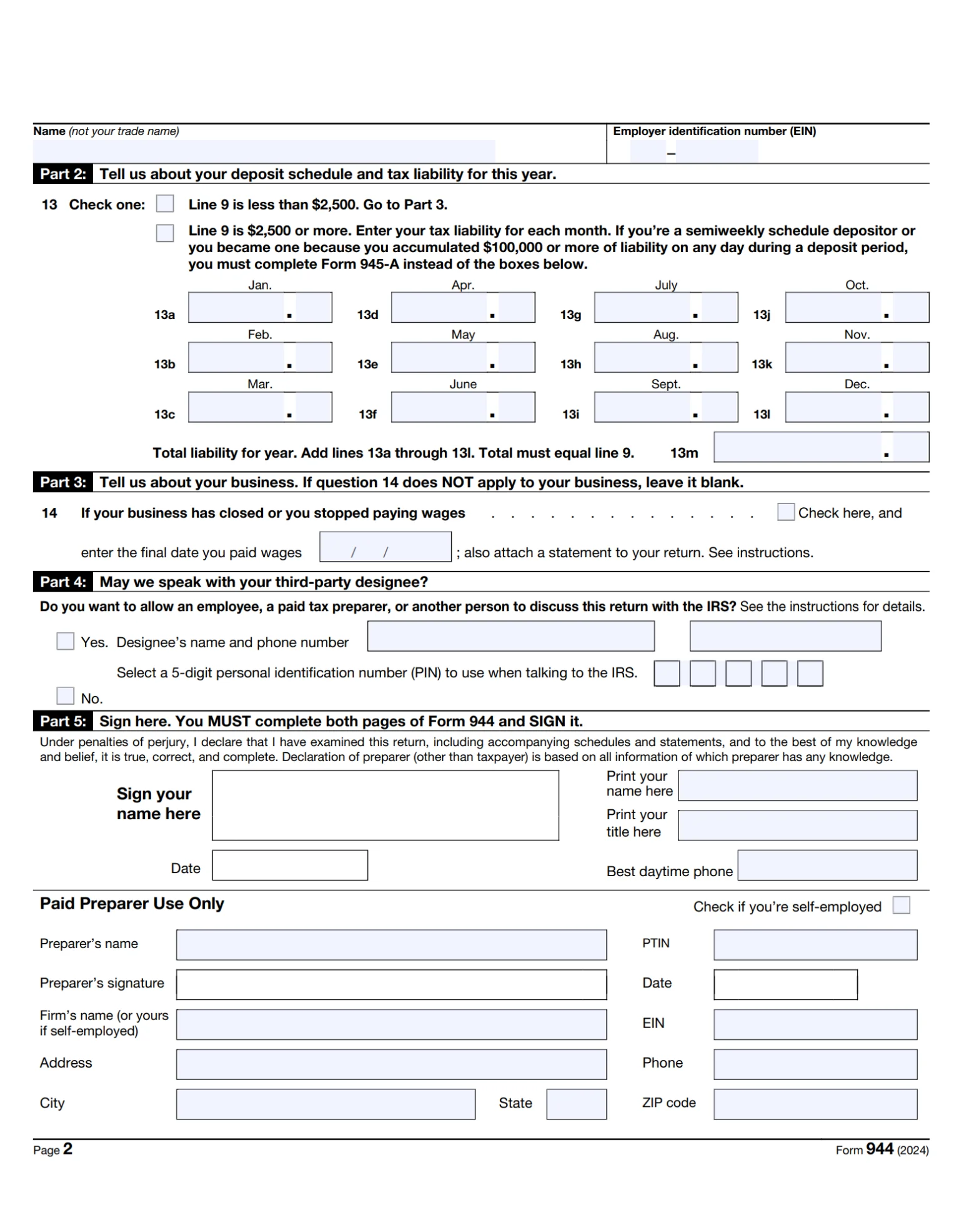 Information is Required to File Form 944 Online