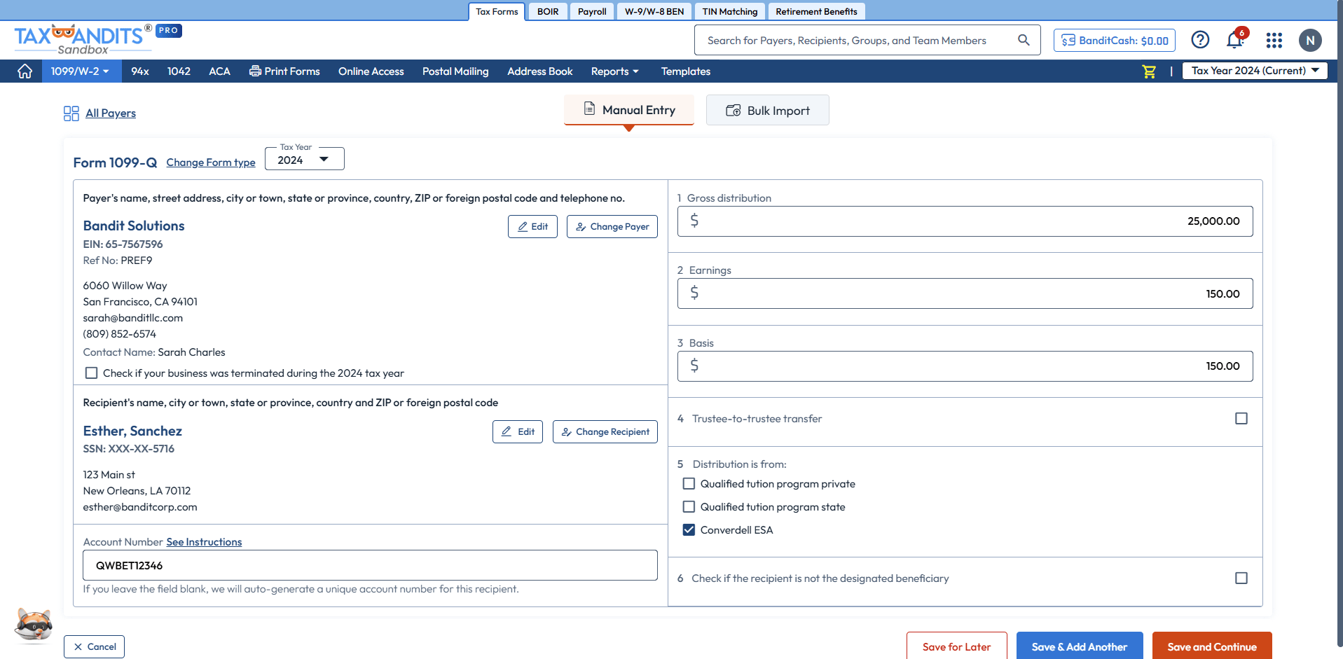 Enter Form 1099-Q Information