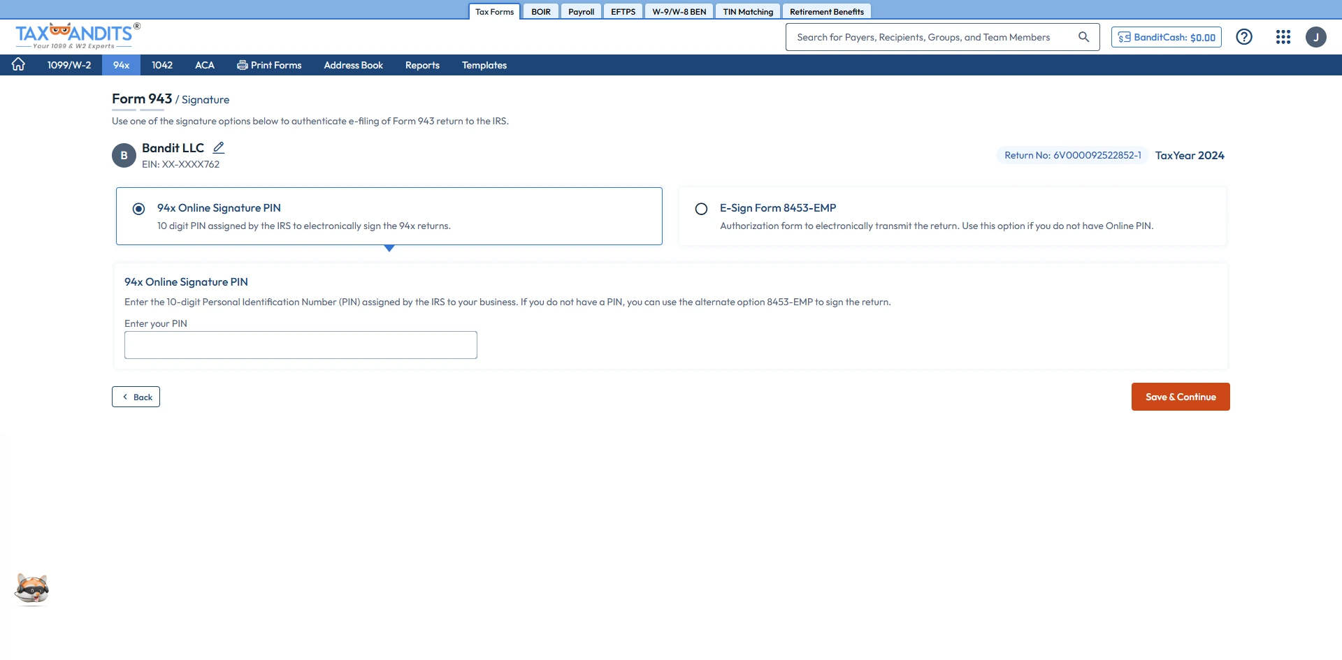 Choose the Method to Sign your 943 Return