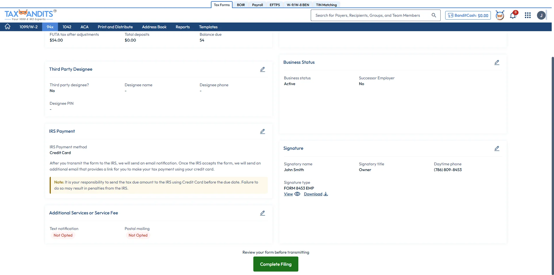 Choose method to Sign Return