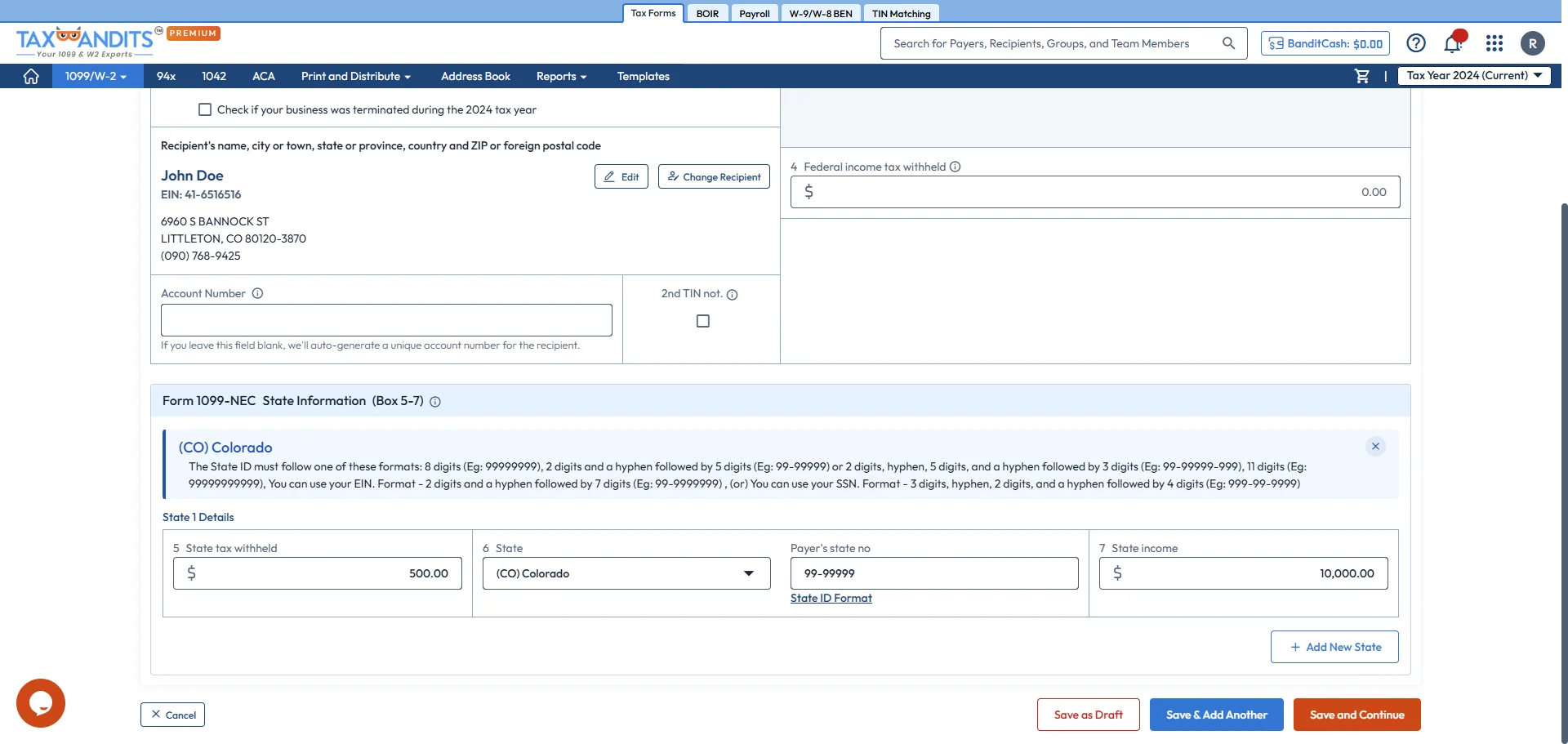 Enter Form 1099 Details