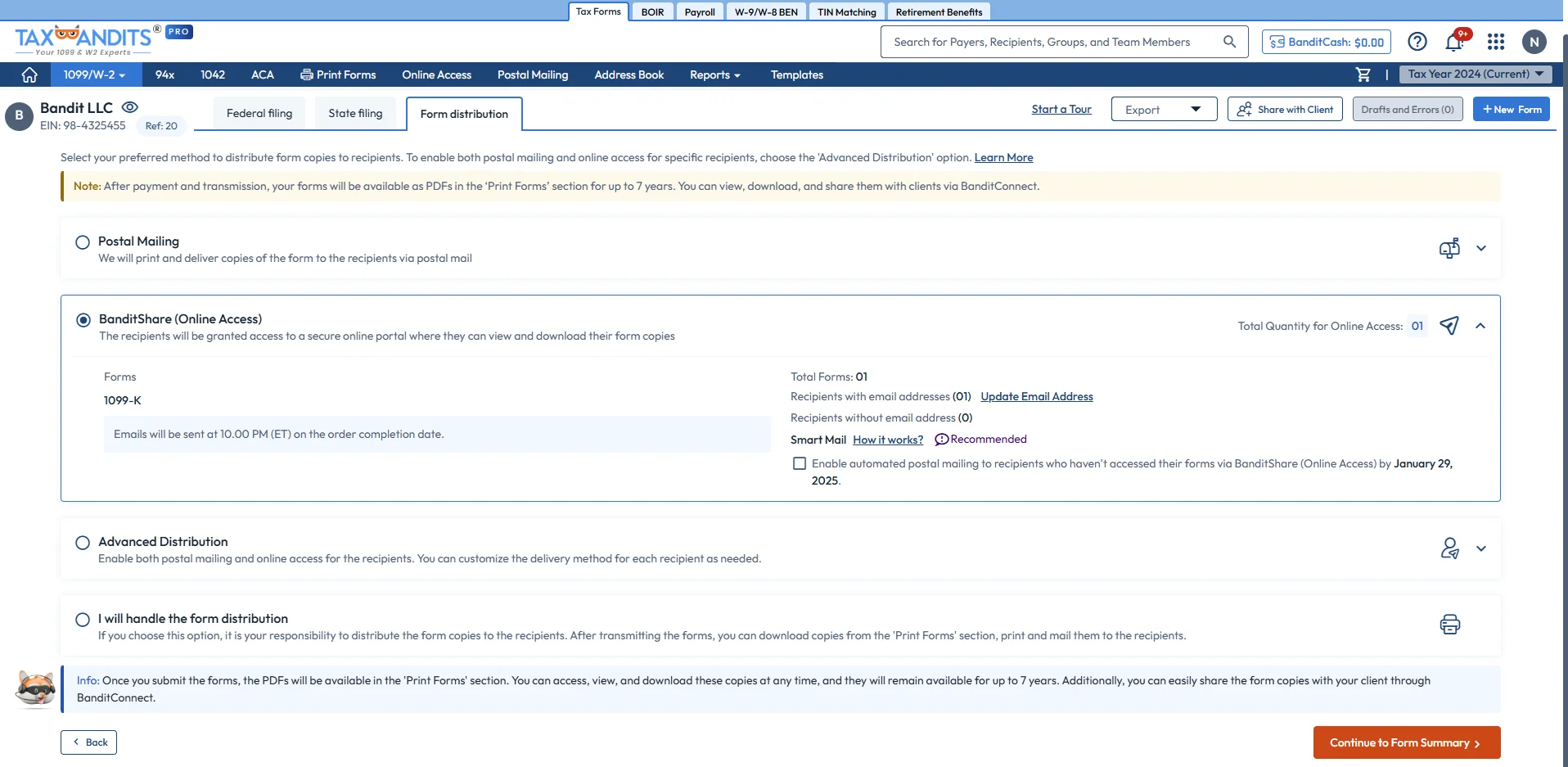 Distribute Form 1099-NEC to Recipients