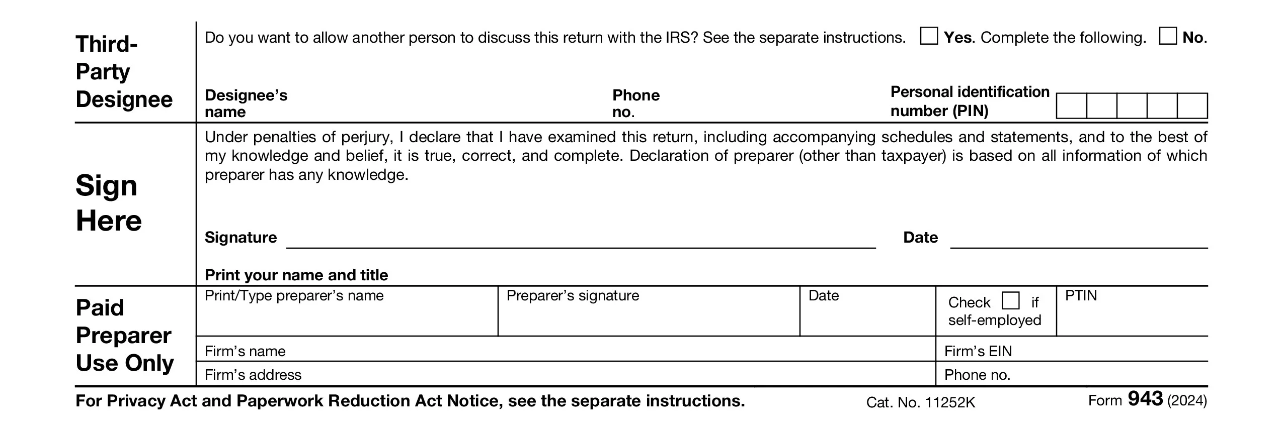 Third-party designee of Form 943