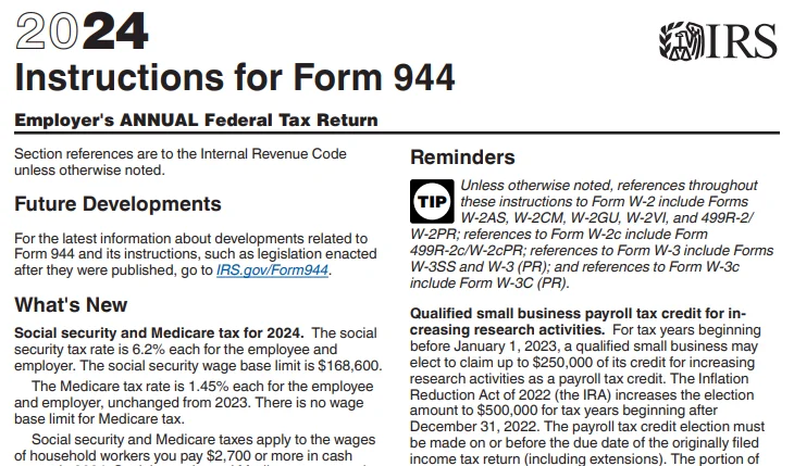 Form 944 instructions