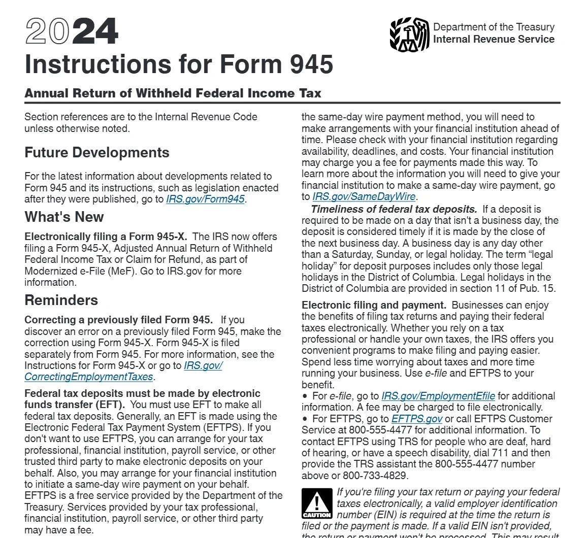 Form 945 instructions