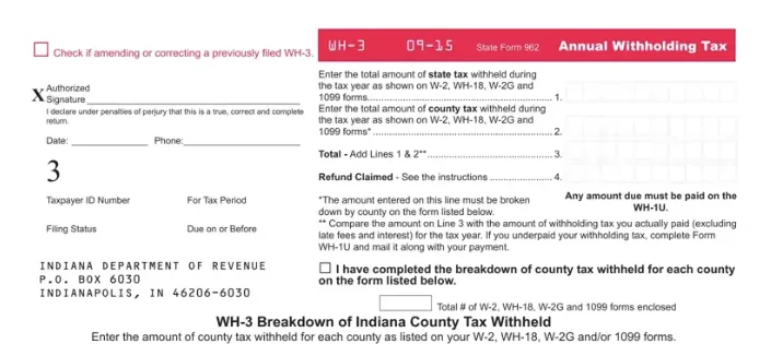 Indiana Annual Withholding Reconciliation Form WH-3