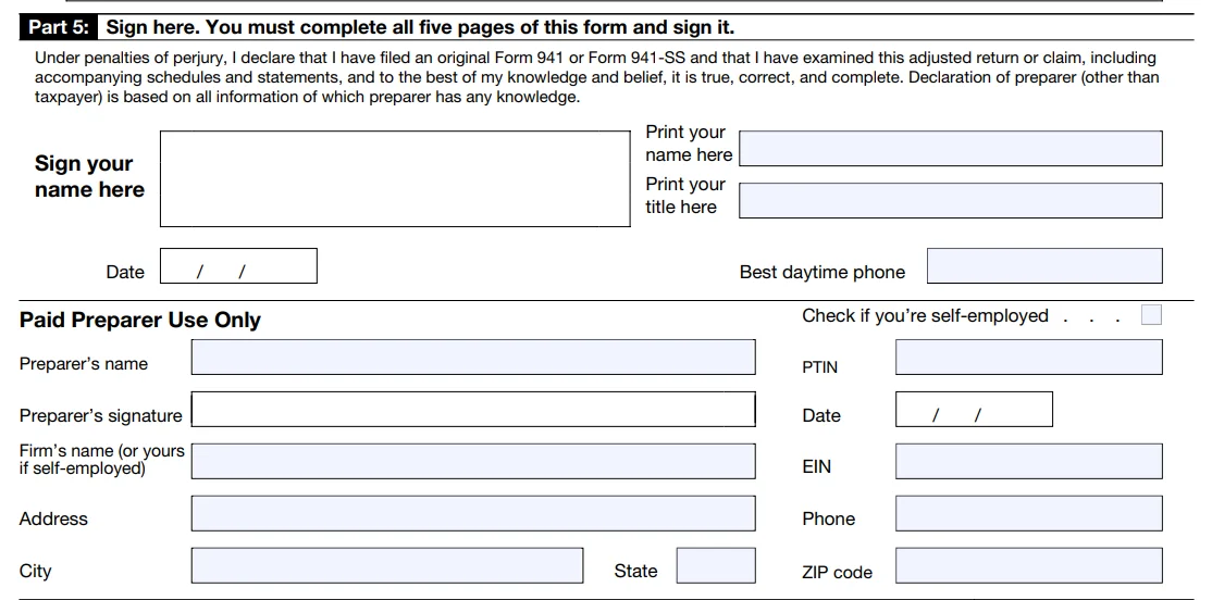 Form 941-X Part 5