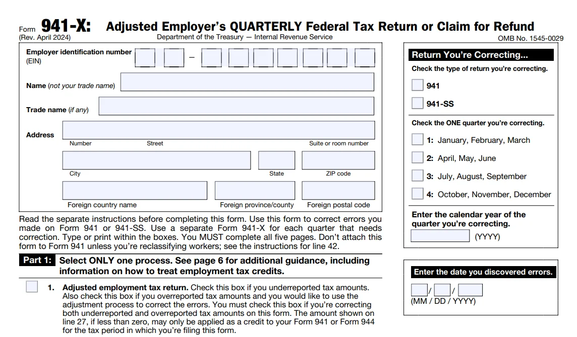 941-X Instructions