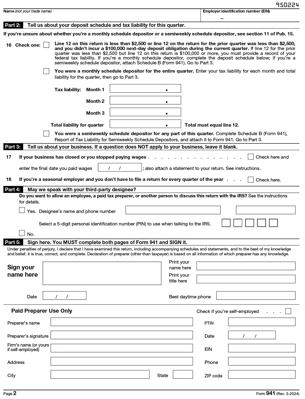 IRS Form 941 for 2024