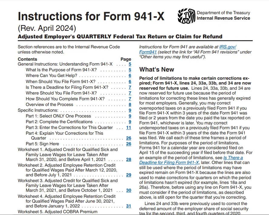 Form 941-X Instructions