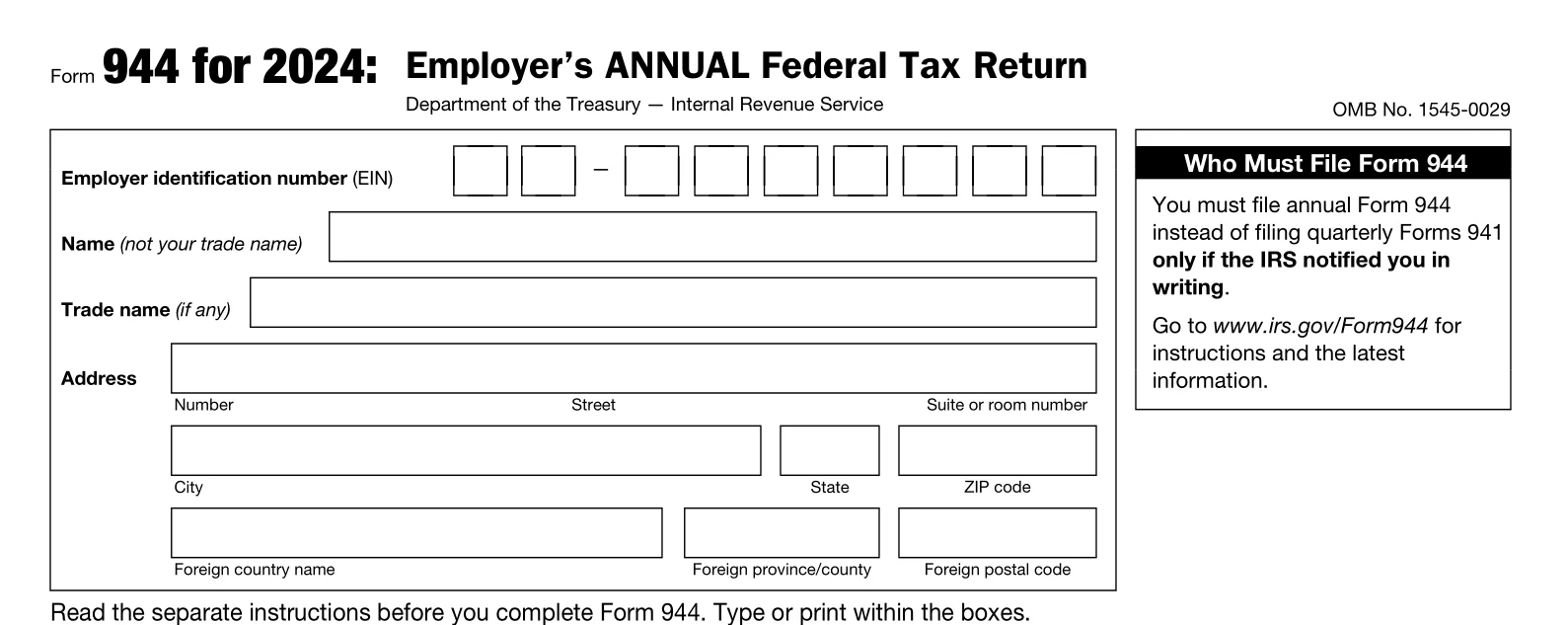 Employer information in Form 944