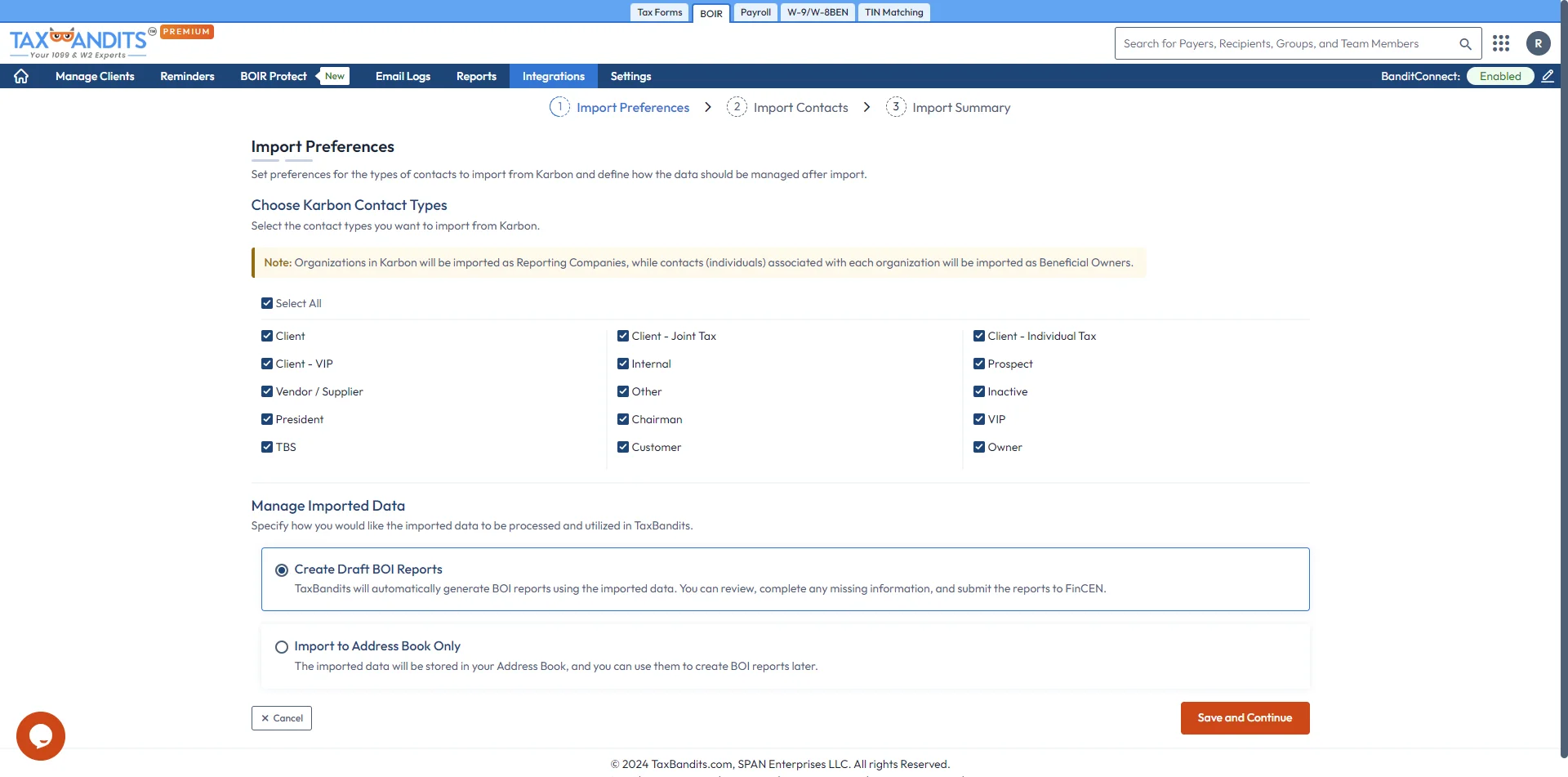 Choose Karbon Contact Types