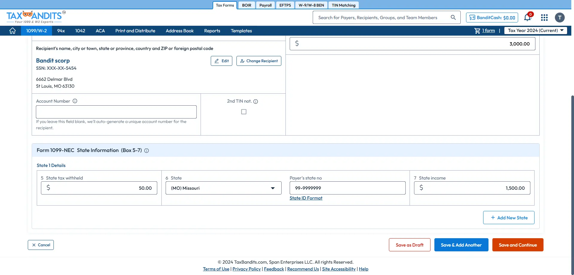 Enter Form 1099 Details