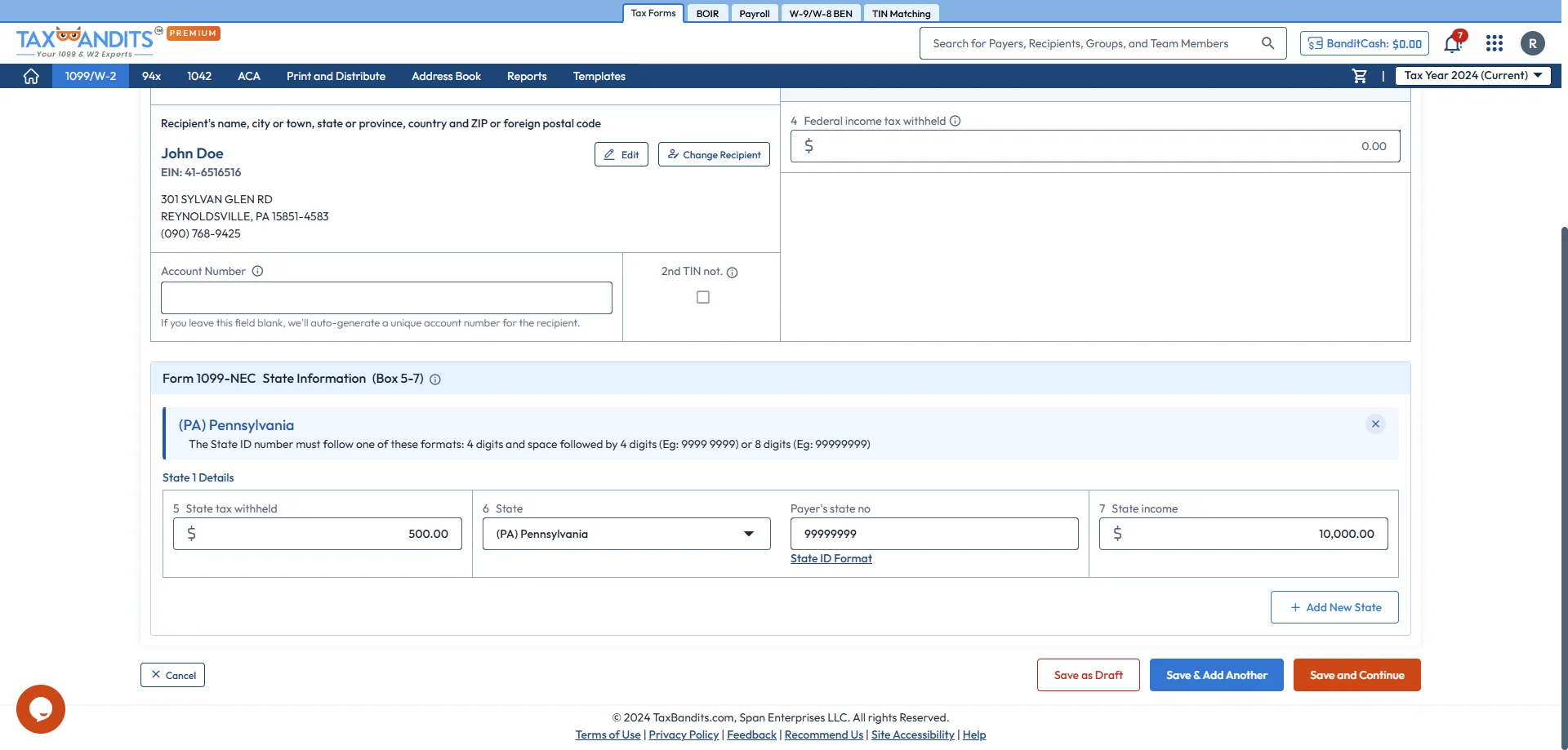 Enter Form 1099 Details