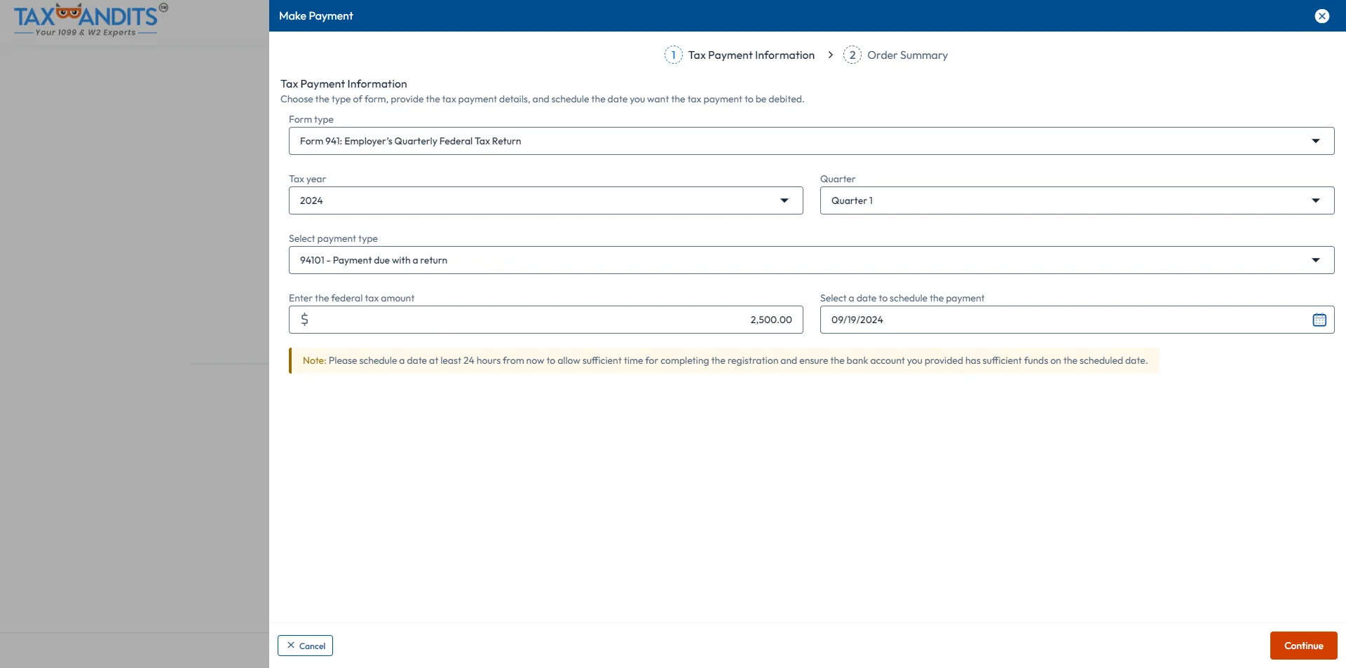 Choose method to Sign Return