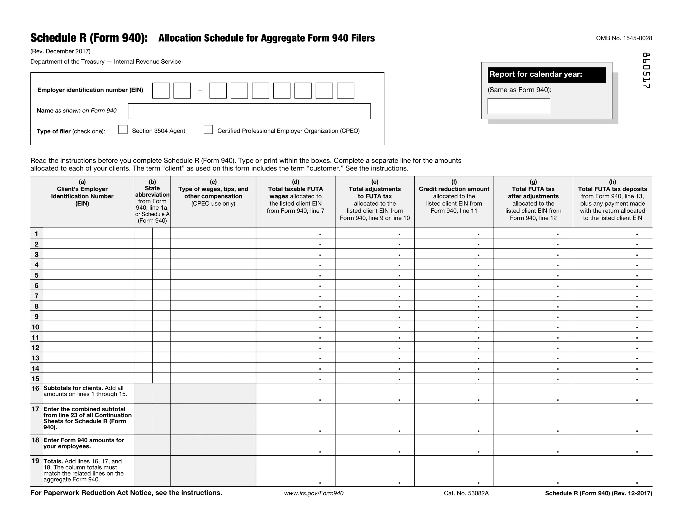 IRS Form 940 Schedule R for 2024