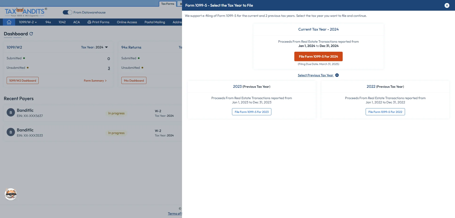  1099/W-2 Individual Payer Dashboard