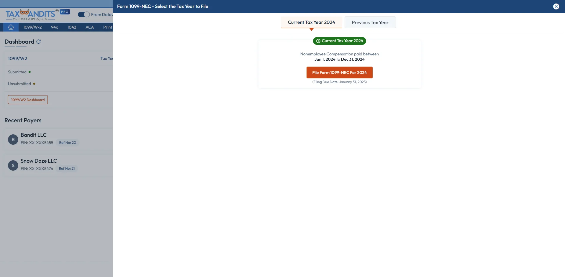  1099/W-2 Individual Payer Dashboard