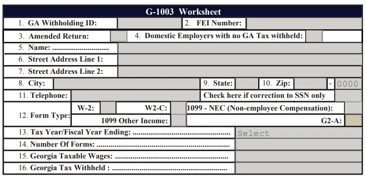 Georgia Withholding Income Statement Transmittal Reconciliation Form G-1003